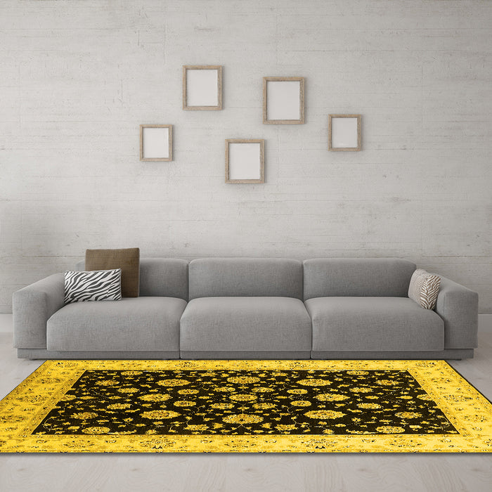 Machine Washable Oriental Yellow Traditional Rug in a Living Room, wshurb500yw