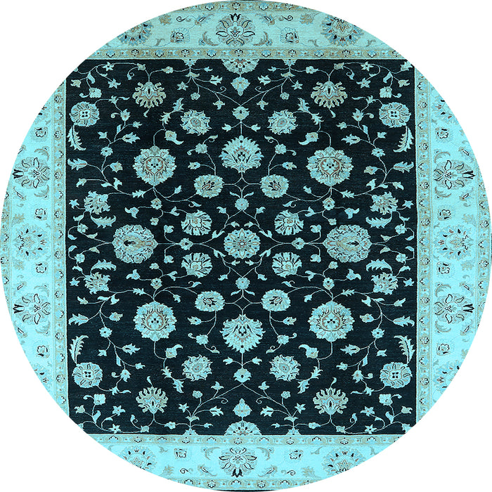 Round Machine Washable Oriental Light Blue Traditional Rug, wshurb500lblu