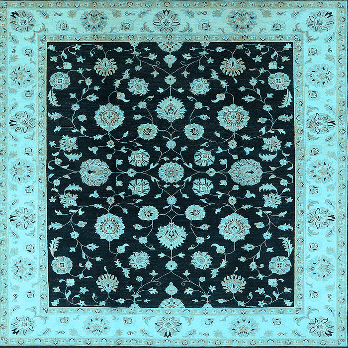 Square Machine Washable Oriental Light Blue Traditional Rug, wshurb500lblu