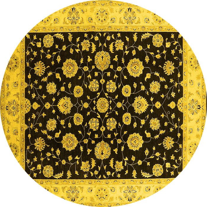 Round Machine Washable Oriental Yellow Traditional Rug, wshurb500yw