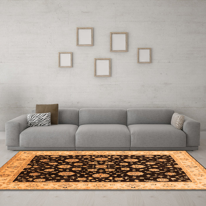 Machine Washable Oriental Orange Traditional Area Rugs in a Living Room, wshurb500org