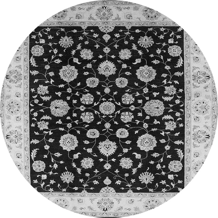 Round Machine Washable Oriental Gray Traditional Rug, wshurb500gry