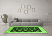 Machine Washable Oriental Green Traditional Area Rugs in a Living Room,, wshurb500grn