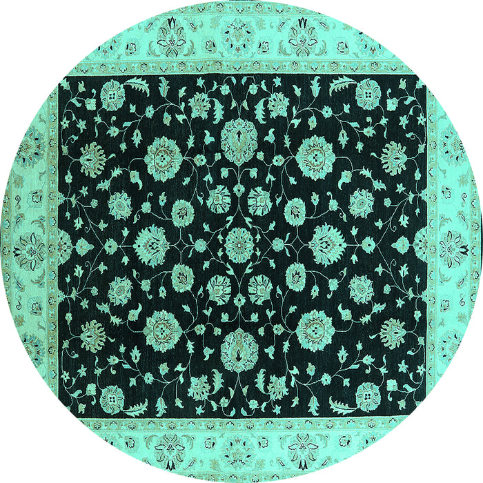 Round Oriental Turquoise Traditional Rug, urb500turq