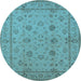 Round Oriental Light Blue Traditional Rug, urb501lblu
