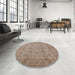 Round Mid-Century Modern Dark Almond Brown Oriental Rug in a Office, urb501