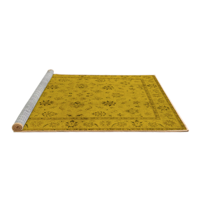 Sideview of Machine Washable Oriental Yellow Traditional Rug, wshurb501yw