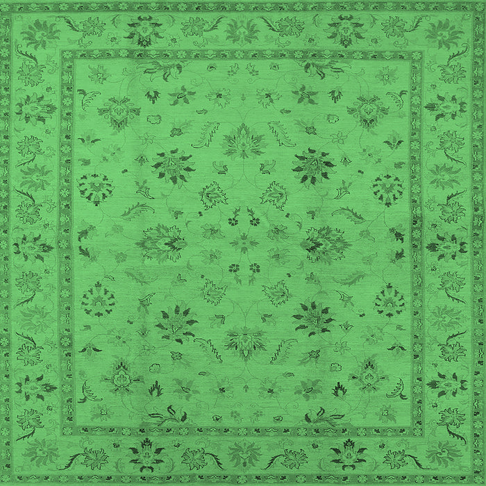 Square Machine Washable Oriental Emerald Green Traditional Area Rugs, wshurb501emgrn
