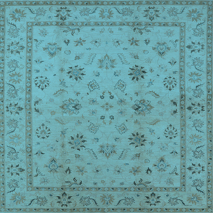 Square Machine Washable Oriental Light Blue Traditional Rug, wshurb501lblu