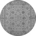 Round Machine Washable Oriental Gray Traditional Rug, wshurb501gry