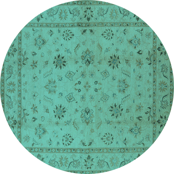 Round Machine Washable Oriental Turquoise Traditional Area Rugs, wshurb501turq