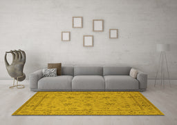 Machine Washable Oriental Yellow Traditional Rug in a Living Room, wshurb501yw