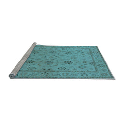 Sideview of Machine Washable Oriental Light Blue Traditional Rug, wshurb501lblu