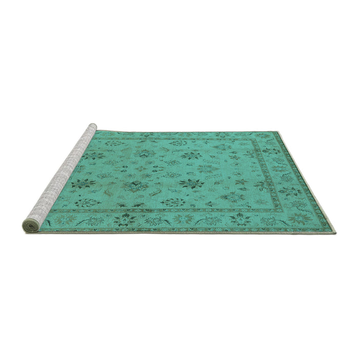 Sideview of Machine Washable Oriental Turquoise Traditional Area Rugs, wshurb501turq