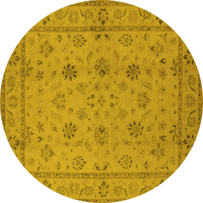 Round Machine Washable Oriental Yellow Traditional Rug, wshurb501yw