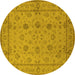 Round Machine Washable Oriental Yellow Traditional Rug, wshurb501yw