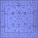 Square Machine Washable Oriental Blue Traditional Rug, wshurb501blu