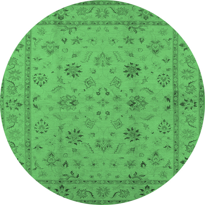 Round Machine Washable Oriental Emerald Green Traditional Area Rugs, wshurb501emgrn