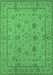 Machine Washable Oriental Emerald Green Traditional Area Rugs, wshurb501emgrn