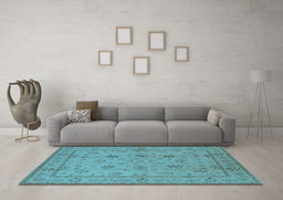 Machine Washable Oriental Light Blue Traditional Rug in a Living Room, wshurb501lblu