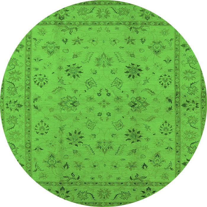 Round Machine Washable Oriental Green Traditional Area Rugs, wshurb501grn