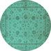 Round Oriental Turquoise Traditional Rug, urb501turq