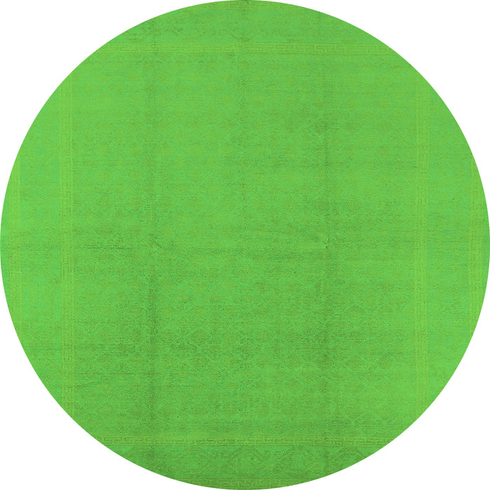 Round Machine Washable Solid Green Modern Area Rugs, wshurb502grn