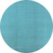 Round Machine Washable Solid Light Blue Modern Rug, wshurb502lblu