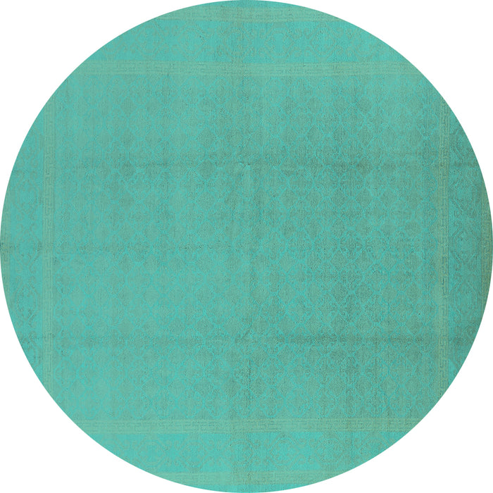 Round Machine Washable Solid Turquoise Modern Area Rugs, wshurb502turq