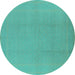 Round Machine Washable Solid Turquoise Modern Area Rugs, wshurb502turq