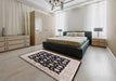 Mid-Century Modern Black Oriental Rug in a Bedroom, urb503