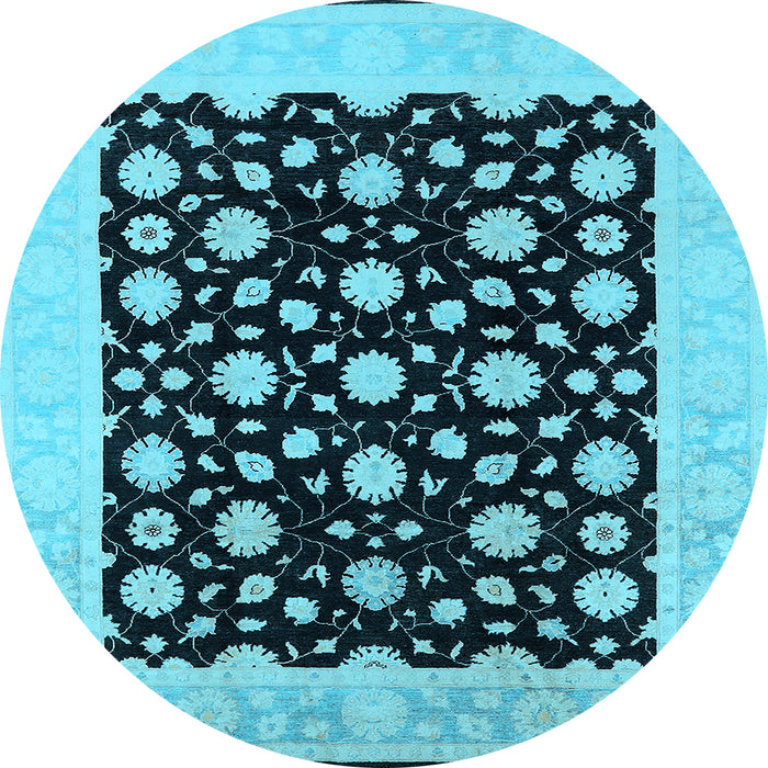 Round Machine Washable Oriental Light Blue Traditional Rug, wshurb503lblu