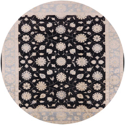 Round Mid-Century Modern Black Oriental Rug, urb503