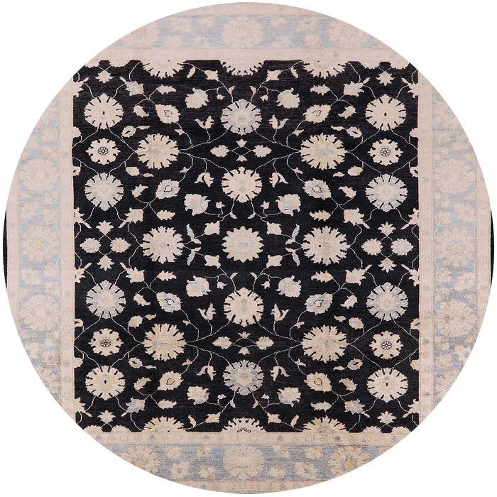 Round Mid-Century Modern Black Oriental Rug, urb503