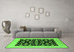 Machine Washable Oriental Green Traditional Area Rugs in a Living Room,, wshurb503grn