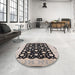 Round Mid-Century Modern Black Oriental Rug in a Office, urb503