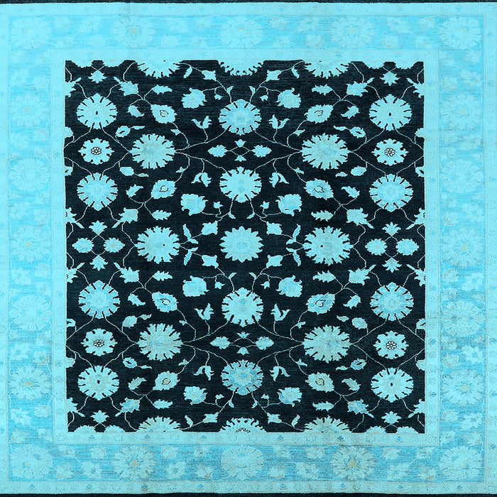 Square Machine Washable Oriental Light Blue Traditional Rug, wshurb503lblu
