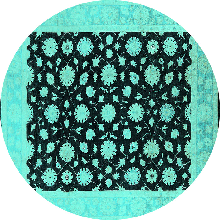 Round Machine Washable Oriental Turquoise Traditional Area Rugs, wshurb503turq