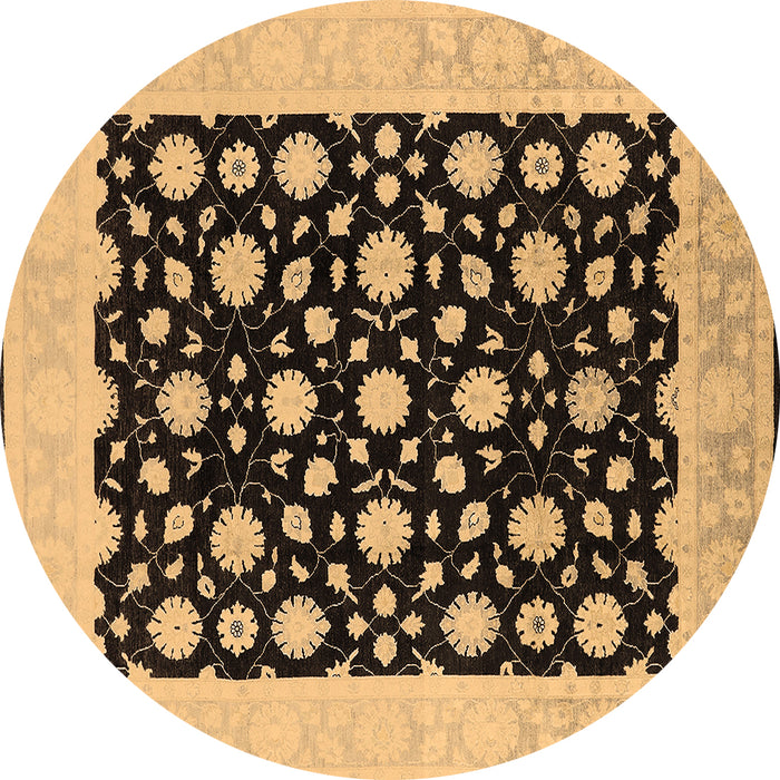 Round Machine Washable Oriental Brown Traditional Rug, wshurb503brn