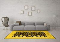 Machine Washable Oriental Yellow Traditional Rug, wshurb503yw