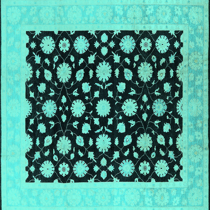 Square Machine Washable Oriental Turquoise Traditional Area Rugs, wshurb503turq