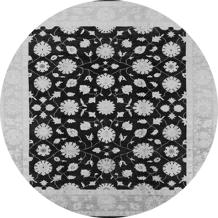 Round Machine Washable Oriental Gray Traditional Rug, wshurb503gry