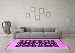 Machine Washable Oriental Pink Traditional Rug in a Living Room, wshurb503pnk