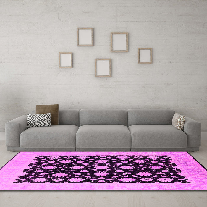 Machine Washable Oriental Pink Traditional Rug in a Living Room, wshurb503pnk