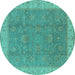 Round Oriental Turquoise Traditional Rug, urb504turq