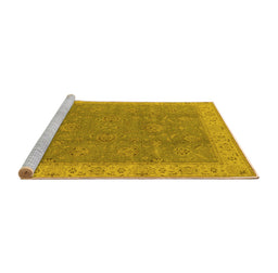 Sideview of Machine Washable Oriental Yellow Traditional Rug, wshurb504yw