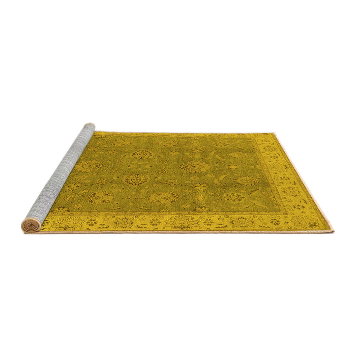 Sideview of Machine Washable Oriental Yellow Traditional Rug, wshurb504yw
