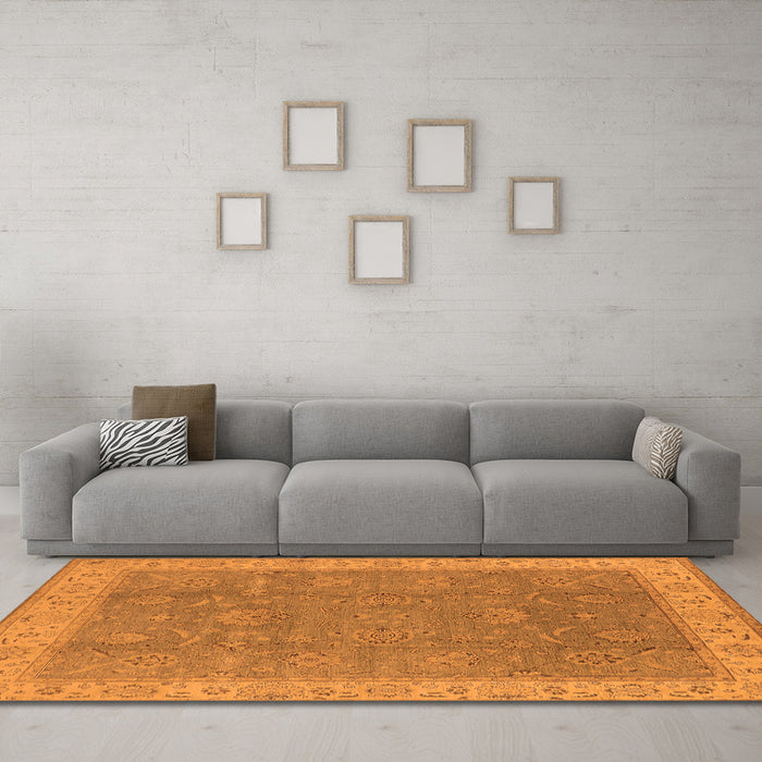 Machine Washable Oriental Orange Traditional Area Rugs in a Living Room, wshurb504org