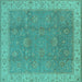 Square Machine Washable Oriental Turquoise Traditional Area Rugs, wshurb504turq