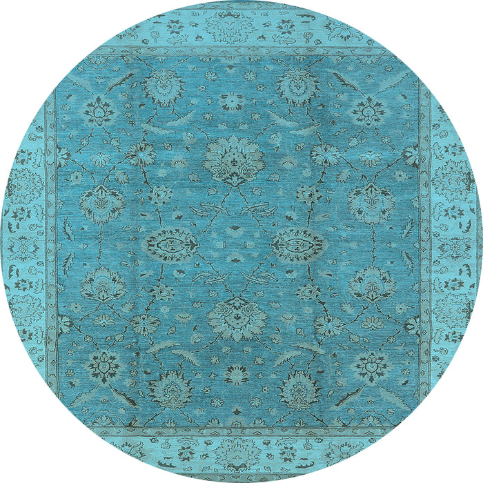 Round Machine Washable Oriental Light Blue Traditional Rug, wshurb504lblu